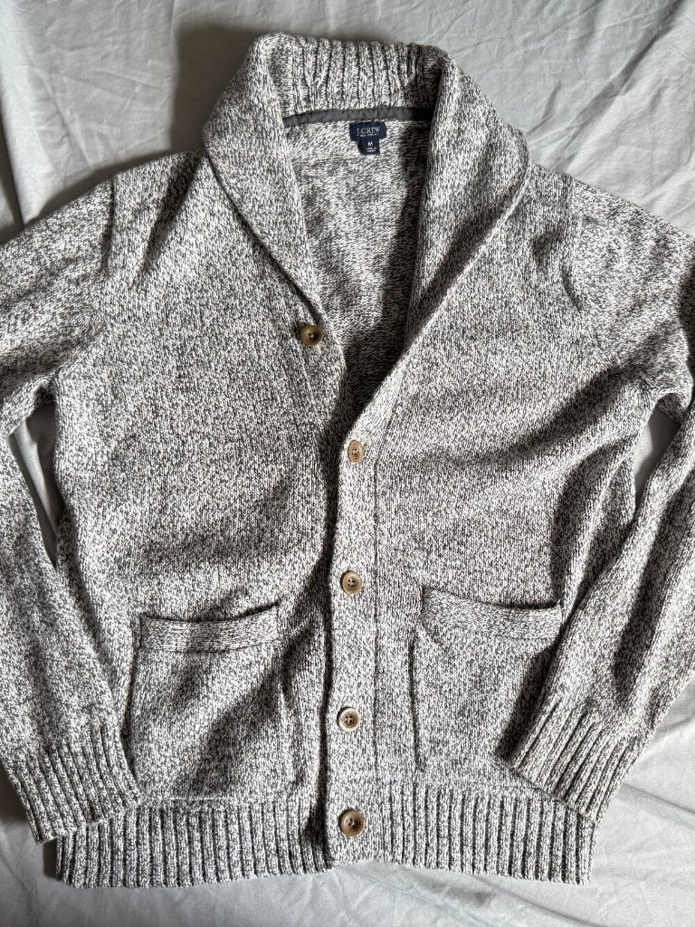 J.Crew Cardigan Sweater Medium Gray Shawl Collar Knit Pockets $168